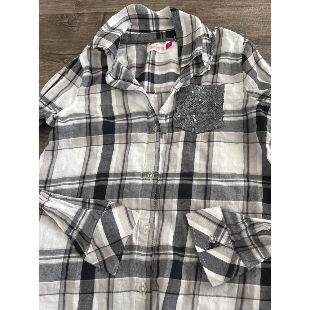 SO Perfectly Soft Girls Plaid Button Down Shirt Sequin Pocket Size 12